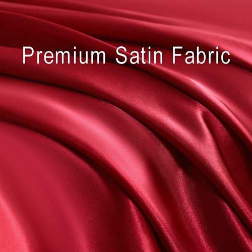 NTBAY Silk Satin King Sheet Set, 4-Piece Luxury and Soft Bedding Set Cooling Silky Sheets for Hair and Skin, Includes 2 Pillowcases, 1 Flat Sheet, 1 Fitted Sheet with Deep Pocket, Wine Red NTBAY