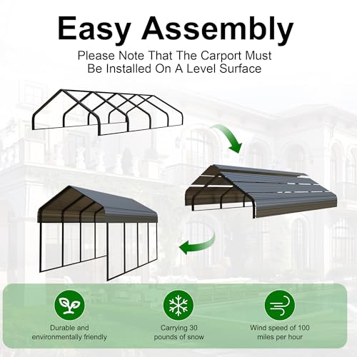 RITERYIFER 12x20 FT Heavy Duty Carport, Black Metal Carports Kits for Garage - Aluminum Car Ports with Steel Shelter Frame Cover for 1 Car or Boats RITERYIFER