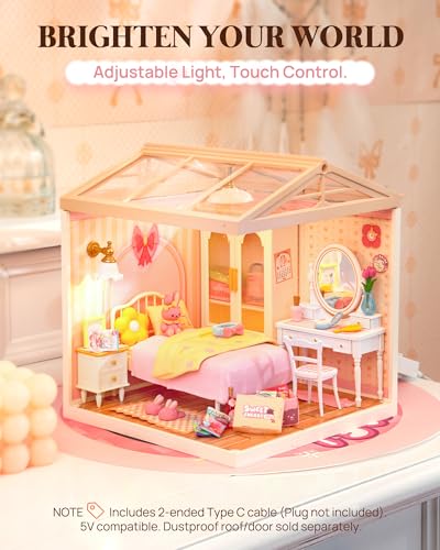 Rolife Super Creator Kits Pink Bedroom, Tiny House Building Blocks for Little Dolls, DIY Plastic Mini House Model Building Kits for Teens Aged 14+, DIY Crafts/Hobbies for Adults (Lovely Pink Bedroom)