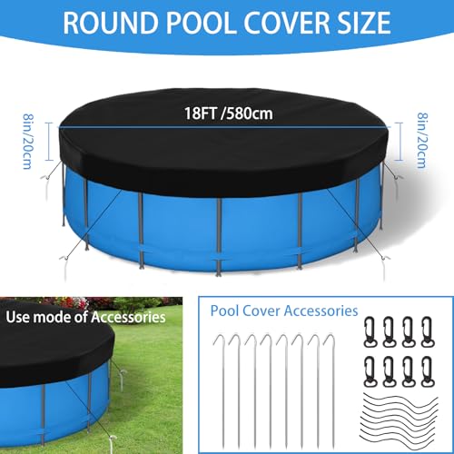 Pool Covers for Round Above Ground Pools, Heavy-Duty Oxford Fabric Swimming Pool Covers, Superior Strength & Durability, UV Protected, Protects from Debris (Black, 18ft) ZXYL outdoor sport