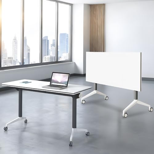 MOFGOE Conference Room Table, Foldable Training Table with Wheels, Large Mobile Seminar Desk, for Office Classroom Meeting, Modular Spliced & Combined,1pack,47x20x30 Inch MOFGOE