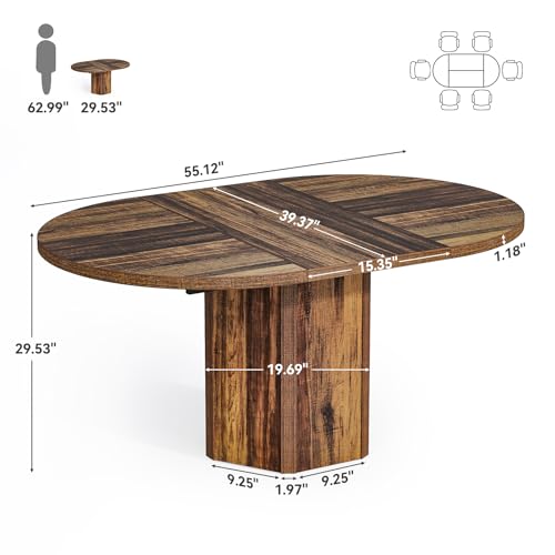 LITTLE TREE 55-Inch Rustic Oval Dining Table for 6, Wood Kitchen Table, Country Chic Furniture for Kitchen, Dining Room & Living Room Wooden Base, Brown Finish LITTLE TREE