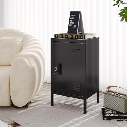 SUPEER 24.4" H Metal Locker Storage Cabinet with Adjustable Shelf, 1 Door Small Storage Cabinet with Adjustable Leveling Foot for Home,Office, Kids Locker,Assembly Required,Balck SUPEER