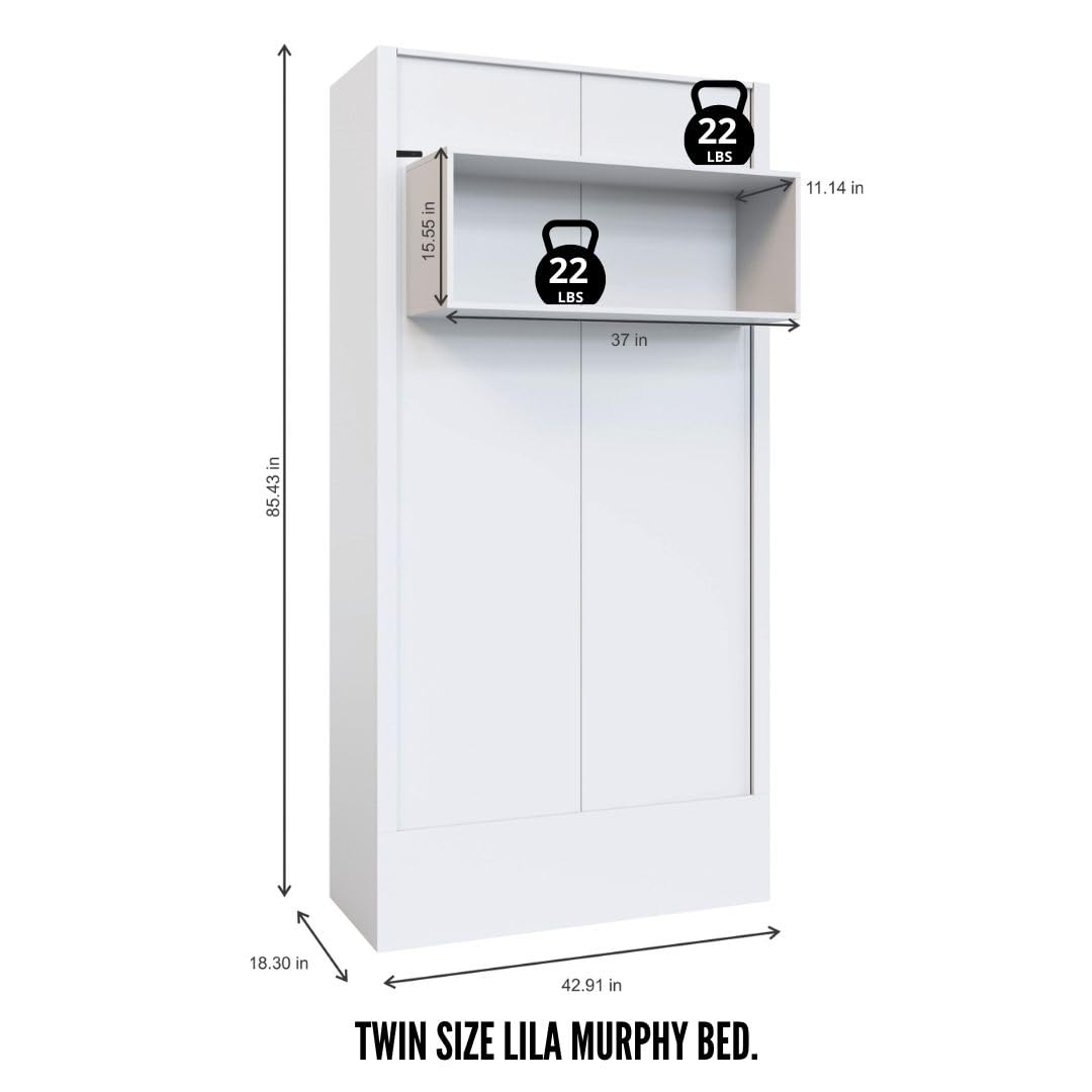 Oakland Living Easy-Lift Twin Murphy Wall Bed in White with Shelf Oakland Living