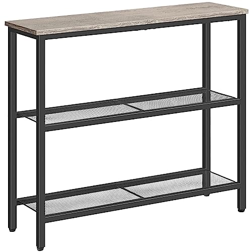 HOOBRO 29.5" Narrow Console Table, 3-Tier Entryway Table, Thin Sofa Table with Shelves, Side Table, Display Table, for Hallway, Entrance, Living Room, Bedroom, Greige and Black BG73XG01 HOOBRO