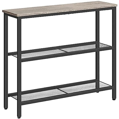 HOOBRO 29.5" Narrow Console Table, 3-Tier Entryway Table, Thin Sofa Table with Shelves, Side Table, Display Table, for Hallway, Entrance, Living Room, Bedroom, Greige and Black BG73XG01