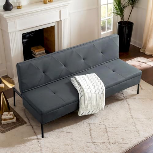 MWrouqfur Convertible Folding Futon Sofa Bed,Modern Fabric Sleeper Bed Couches with 3 Reclining Angles,68" Split Back Recliner Loveseat for Small Living Room Apartment Dorms (Grey, 70") MWrouqfur