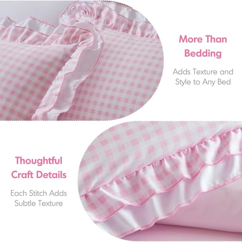 Intelligent Design Rowena Full Comforter Set – Blush Pink Gingham Ruffled Bedding, Vintage Farmhouse Style, Reversible All Season 4-Piece Bedding Set, Full/Queen, Gift for Her Intelligent Design
