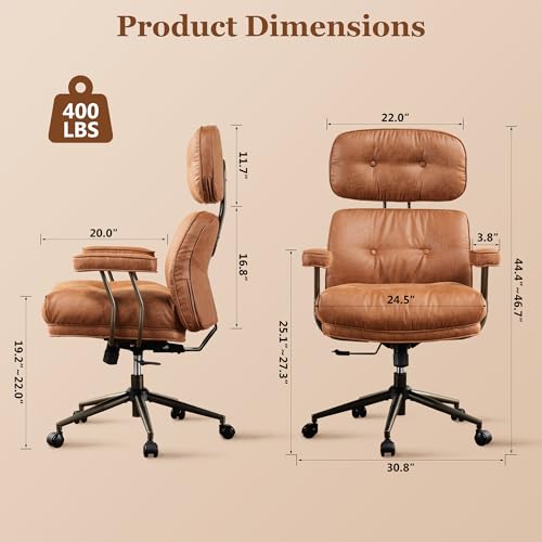 Mid Century Modren Big and Tall Office Chair,Large Ergonomic Executive Chair for Heavy Duty People, Computer Desk Task Chair with Wheels, Faux Lether Fabric Wide Chair for Home Sturdy,Brown(Suede) ALTRIGUS