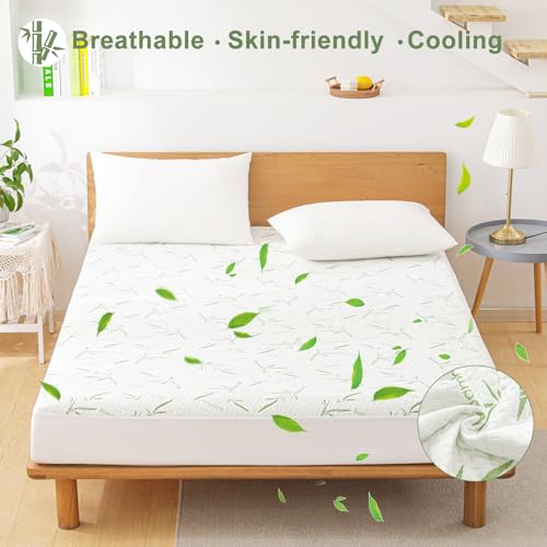 Queen Mattress Protector Waterproof Mattress Pad Washable Bamboo Rayon Mattress Cover Breathable Noiseless Bed Protector 5" - 21'' Elastic Fitted Deep Pocket Softhour