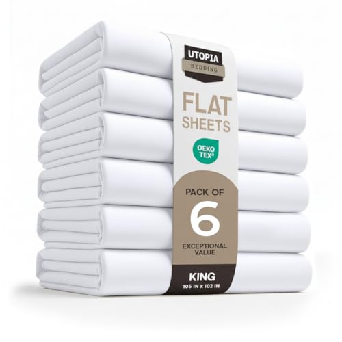Utopia Bedding Flat Sheets - Pack of 6 - Soft Brushed Microfiber Fabric - Shrinkage & Fade Resistant Top Sheets - Easy Care (King, White) Utopia Bedding