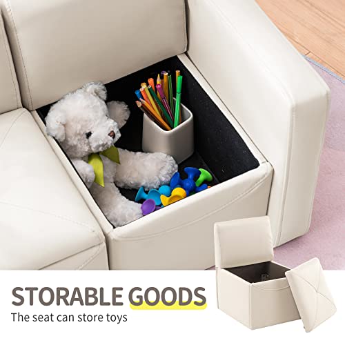 UNICOO –Kids Sofa, 2-in-1 Double Set Sofa Convert to Table & 2 Chairs, Children Boys Girls Couch Armrest Chair with Storage Box (ZKL-111K-Beige) UNICOO