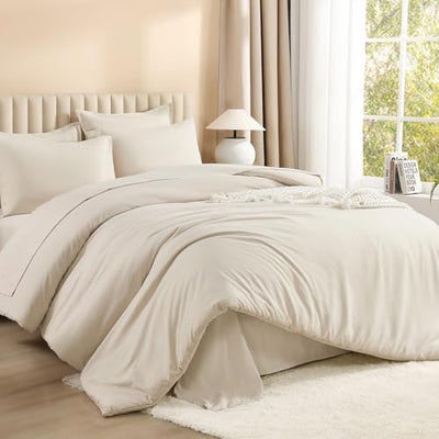 Litanika California King Comforter Set Beige - 7 Pieces Bed in a Bag Cal King Bedding Comforter Sets, Plain Lightweight Bed Set with Comforter, Sheets, Pillowcases & Shams