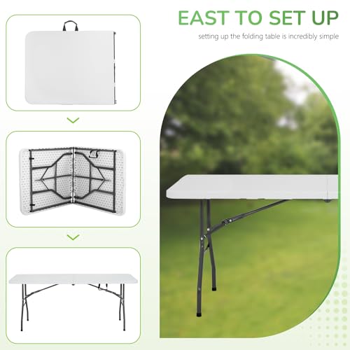 PayLessHere Folding Tables Plastic 6ft Half Portable Foldable Table for for Parties Wedding BBQ Camping, White 6 FT PayLessHere