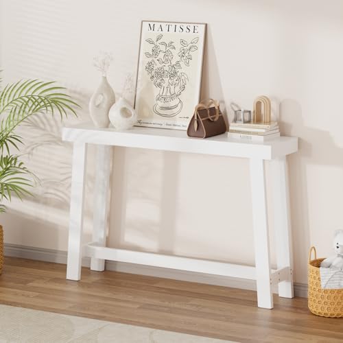 Bamboo 47.2" Narrow Console Table, Wood Farmhouse Side Table, Rectangular Entryway Table, Modern Sofa Table Behind Couch with Storage Shelves for Entrance, Living Room, Hallway, Foyer (White) Wisuce Essentials