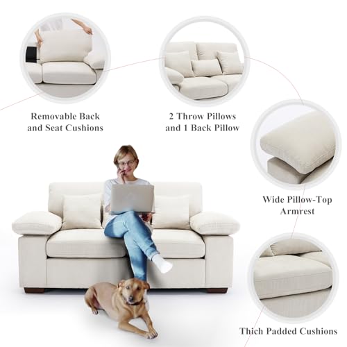 COLAMY Loveseat Couch Sofa,73" Upholstered Living Room Sofa with Pillows Modern Comfy Removable Back Seat Cushions Bedroom Couch, Beige COLAMY