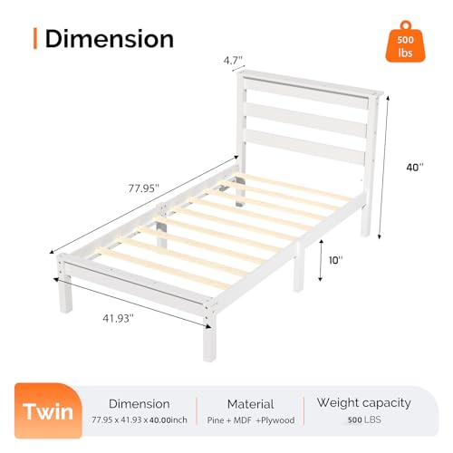VINGLI Solid Wood Twin Bed Frame with LED Lights & USB Charging, Platform Bed with Storage Headboard Shelf, No Box Spring Needed, Noise-Free, Easy Assembly,White VINGLI