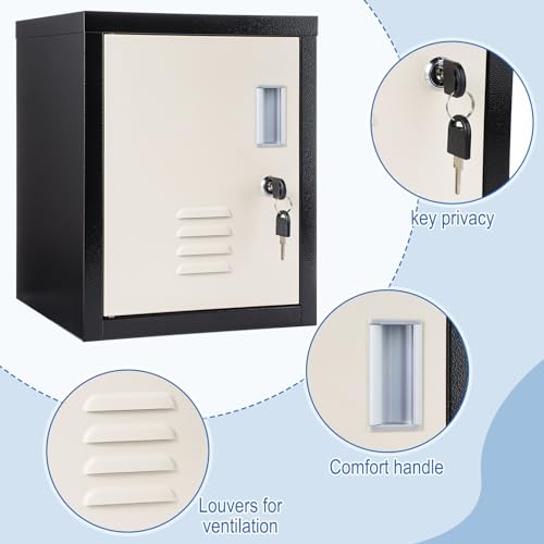 Suzile Lockable Storage Cabinet Metal Lockable Steel Storage Cabinet Organizer Storage Lockers for Employees Vertical Metal Cabinets End Side Table Steel Bedside Storage with Shelflf (Black Beige) Suzile