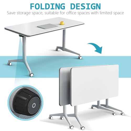 YLMYXB Folding Conference Table Modular Training Tables Conference Table with Wheels,Stackable Flip Top Table for Hotels Meeting Space Office(4, 55.1") YLMYXB