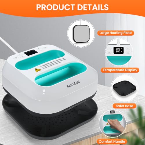 MAIKESUB T-Shirt Heat Press Machine, Portable Heat Press 9.6"X9.6", Iron Press for Sublimation and HTV Vinyl Shirt Press Machine for Hat, Bags, Heating Transfer Projects(Green Heat Transfer Machine) MAIKESUB