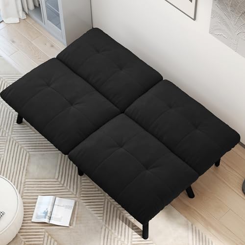 homeokay Futon Sofa Sleeper Couch Bed with Adjustable Backrest Thick Cushion Velvet Fabric for Department Living Room Lounge Sofa Loveseat (Black) homeokay