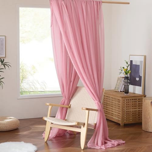 NICETOWN Decorative Pink Bed Canopies & Drapes for Kids Room - Voile Sheer Toddler Bed Canopy Curtain Scarf Valance DIY for Bedroom, 1 Panel, W114 x L180