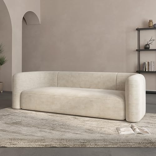 Acanva Luxury Modern Tight Curved Back Velvet Sofa, Minimalist Style Comfy Couch for Living Room Apartment, 3 Seater, Cream Acanva