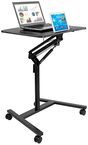 Mount-It! Mobile Standing Desk for Laptop with Wheels, Gas Spring Height Adjustable Rolling Workstation Cart, 27" x 20" Laptop Desk on Wheels, Portable Computer Desk for Home Office, Classroom Mount-It!