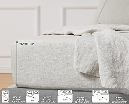 100% Linen Sheets Twin Linen Bedding 100% French Natural Flax with Stone Washed 16 Inch Deep Pocket Ultra Breathable (1 Flat, 1 Fitted Sheet and 1 Pillowcase Natural Linen Twin) Berklan