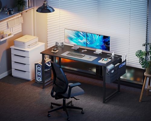 KKL Small Desk with Power Outlets and USB Port Computer Desk for Home Office Gaming Simple Modern Style Writing Desks with Storage Bag Headphone Hook, 48 inch, Black KKL