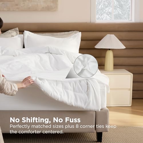 Bedsure Removable Cover with Comforter Duvet Insert Full - 4 Pieces White Prewashed Soft Bedding Set for All Seasons Use, Includes 1 Duvet Cover, 1 Comforter, 2 Pillow Shams Bedsure