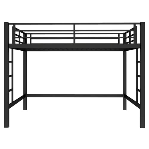 Bellemave Loft Bed Queen Size, Heavy Duty Loft Bed Frame with 2 Build in Ladder and Full Length Guardrail, Easy Assemble, Noise Free Design, No Box Spring Needed, Black Bellemave