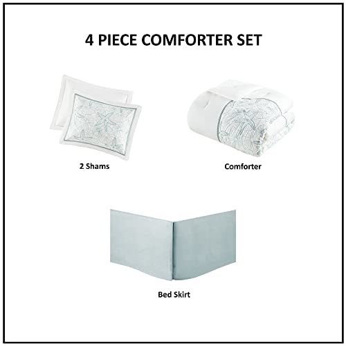 Harbor House Cotton Comforter Set - Coastal Oceanic Sealife Design, All Season Down Alternative Bedding with Matching Shams, Bedskirt, Maya Bay, Seafoam Blue King(108"x96") 4 Piece Harbor House