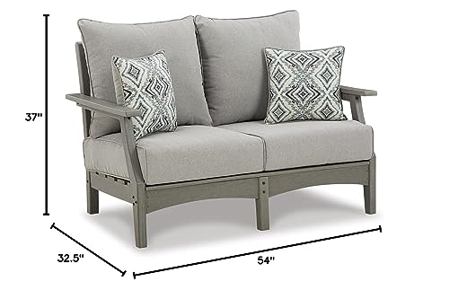 Signature Design by Ashley Outdoor Visola Patio HDPE Loveseat with Nuvella Throw Pillows, Gray Signature Design by Ashley