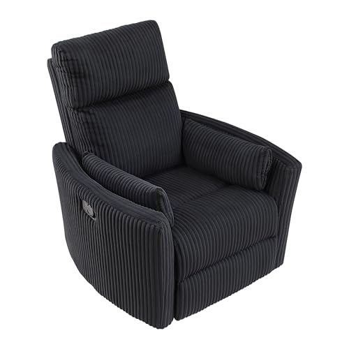 Lexicon Modern Swivel Glider Recliner Chair, Nursery Glider, Corduroy Fabric Upholstery Recliner with 2 Lumbar Pillows, Manual Reclining Sofa Chair for Living Room/Office/Apartment, Black Lexicon