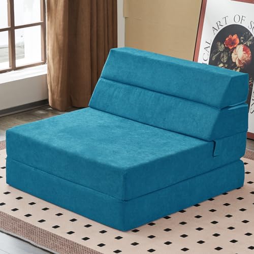 jela Foldable Sofa Bed, Convertible Sleeper Lounge Chair Floor Mattress Floor Couch with Backrest, Fold Out Futon with Washable Miss Fabric Cover for Guest Room, Living Room (83"x33",Teal) jela