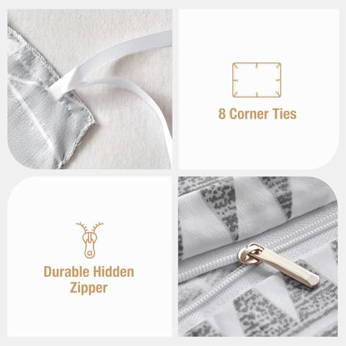 Lekesky Duvet Cover Queen Size, Grey Breathable Comforter Cover Queen Size 3pc Ultra Soft Brushed Bedding Duvet Cover Set with Zipper Ties (1 Duvet Cover 90x90 inches with 2 Pillow Cases) Lekesky