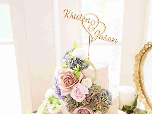 First Names Heart Wood Cake Topper Baltic Birch Wooden Laser Cut Burnt Delicate Personalized Custom Wedding Natural Unfinished Ampersand CraftCuts