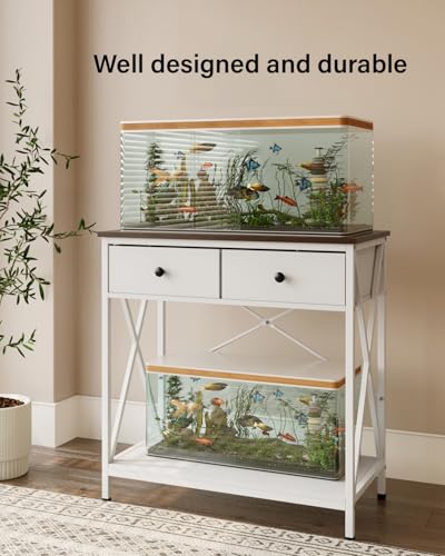 FILKO Aquarium Stand 20-29 Gallon, Metal Gallon Fish Tank Stands with Accessories Storage, Turtle/Reptile Terrariums Table,Breeder Tank Stand,Easy to Assemble(Tank not Included) (White, 29 Gallon) FILKO