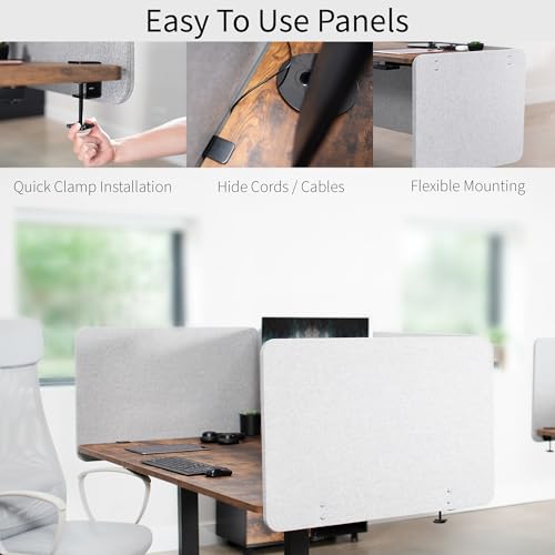 VIVO Clamp-on/Screw-on 71 x 24 inch Privacy Panel System, Sound Absorbing Cubicle Desk Divider, Acoustic Partition, 2 Panels, Gray, PP-2-V072G VIVO