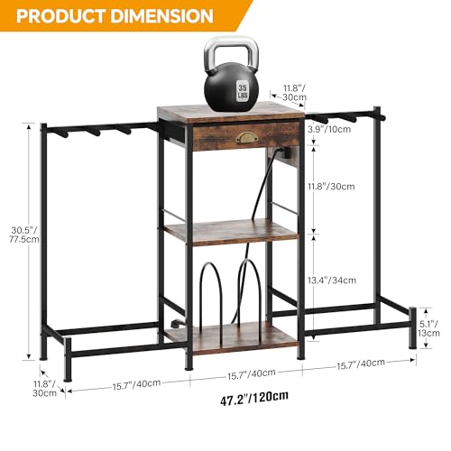 Homeiju 6-Guitar Floor Stand with Charging Station & 3-Tier Storage, Guitar Rack with Amp Stand & Cloth Drawer, Rubber Protected Guitar Holder for Studio/Home , Heavy Duty Metal Frame Homeiju