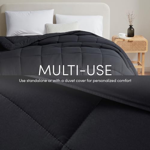 Hearth & Harbor Down Alternative Comforter - All Season Soft Quilted Full Bed Comforter Duvet Insert with Corner Tabs - Full Size Black Hearth & Harbor