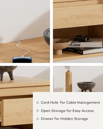 MoomJiee Floating Nightstands Set of 2, Mid Century Modern End Table with Drawer and Open Compartment Wall Mounted Wooden Bedside Night Stand Small Storage Cabinet for Bedroom, Natural Oak MoomJiee