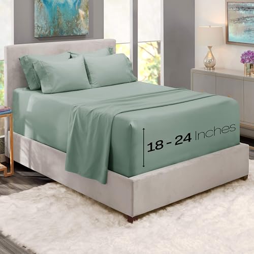 Hearth & Harbor Bed Sheets, Luxury Soft 6 Piece Bed Sheet Set Extra Deep Pocket Fitted Sheets Fits Mattress up to 21", Double Brushed Bedding Sheets & Pillowcases, King, Ice Green Hearth & Harbor