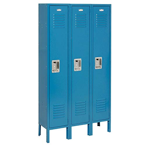 Single Tier Locker, 15x18x72, 3 Door Ready To Assemble, Blue Global Industrial