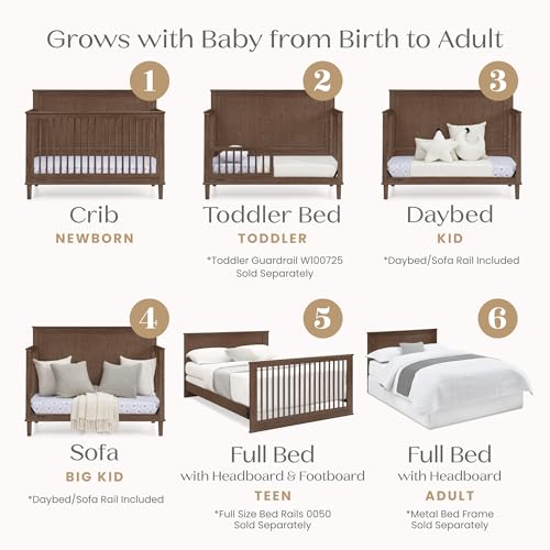 Delta Children Penelope 6-in-1 Convertible Crib - Greenguard Gold Certified, Teak Brown