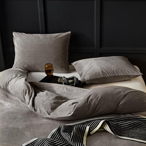 WARMDERN Khaki Flannel Velvet Duvet Cover King Size Duvet Cover Bedding Sets, 3pcs Ultra Soft Luxury Textured Modern Crystal Velvet Duvet Covers with Zipper Closure(Khaki, King) WARMDERN