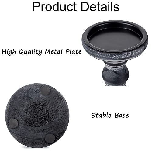 Wooden Candle Holders for Pillar Candles - Tall Rustic Candle Holder (Set of 3), Large Farmhouse Candle Holders Candle Stand, Pillar Candle Holder Set for Table Centerpiece, Fireplace, Home, Black Inweder