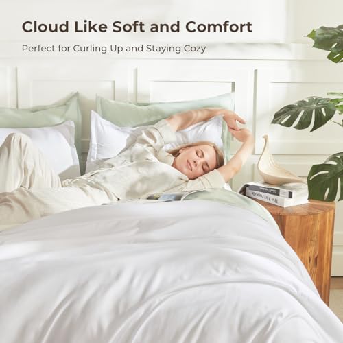 Litanika White Comforter Set Queen Size, 3 Pieces Lightweight Solid Bedding Comforter Set, All Season Fluffy Bed Set (90x90In Comforter & 2 Pillowcases) Litanika