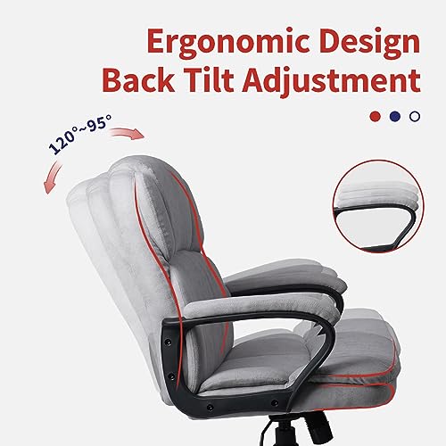 CLATINA Ergonomic Executive Cloth Office Chair, Fabric Desk Chair with Upholstered Swivel Adjustable Height Thick Padding Headrest and Armrest for Home Office Grey CLATINA